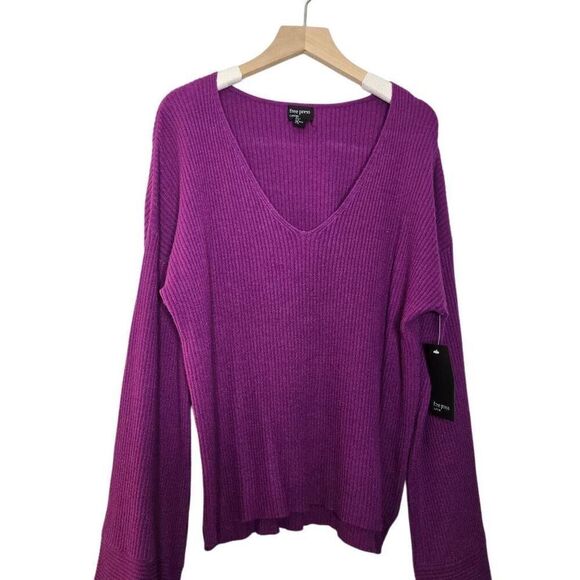 Free Press Women’s Small V-Neck Sweater Ribbed Knit Pullover Long Sleeve Viscose - Picture 2 of 8